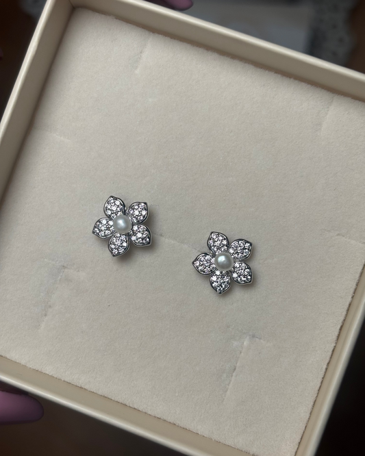Orecchini Fiore con Perla e Zirconi