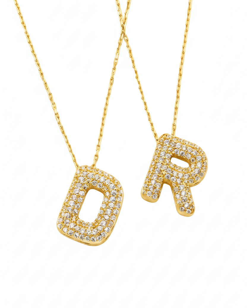Collana Lettera Bubble Zirconata