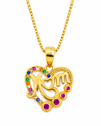 Ciondolo a cuore Mom con pietre colorate