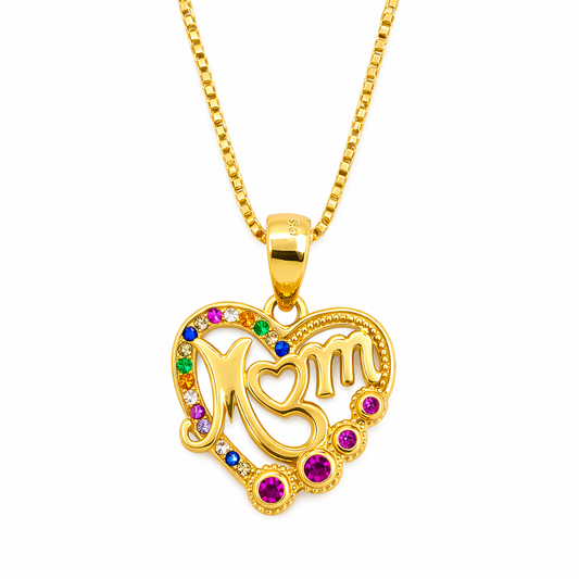 Ciondolo a cuore Mom con pietre colorate